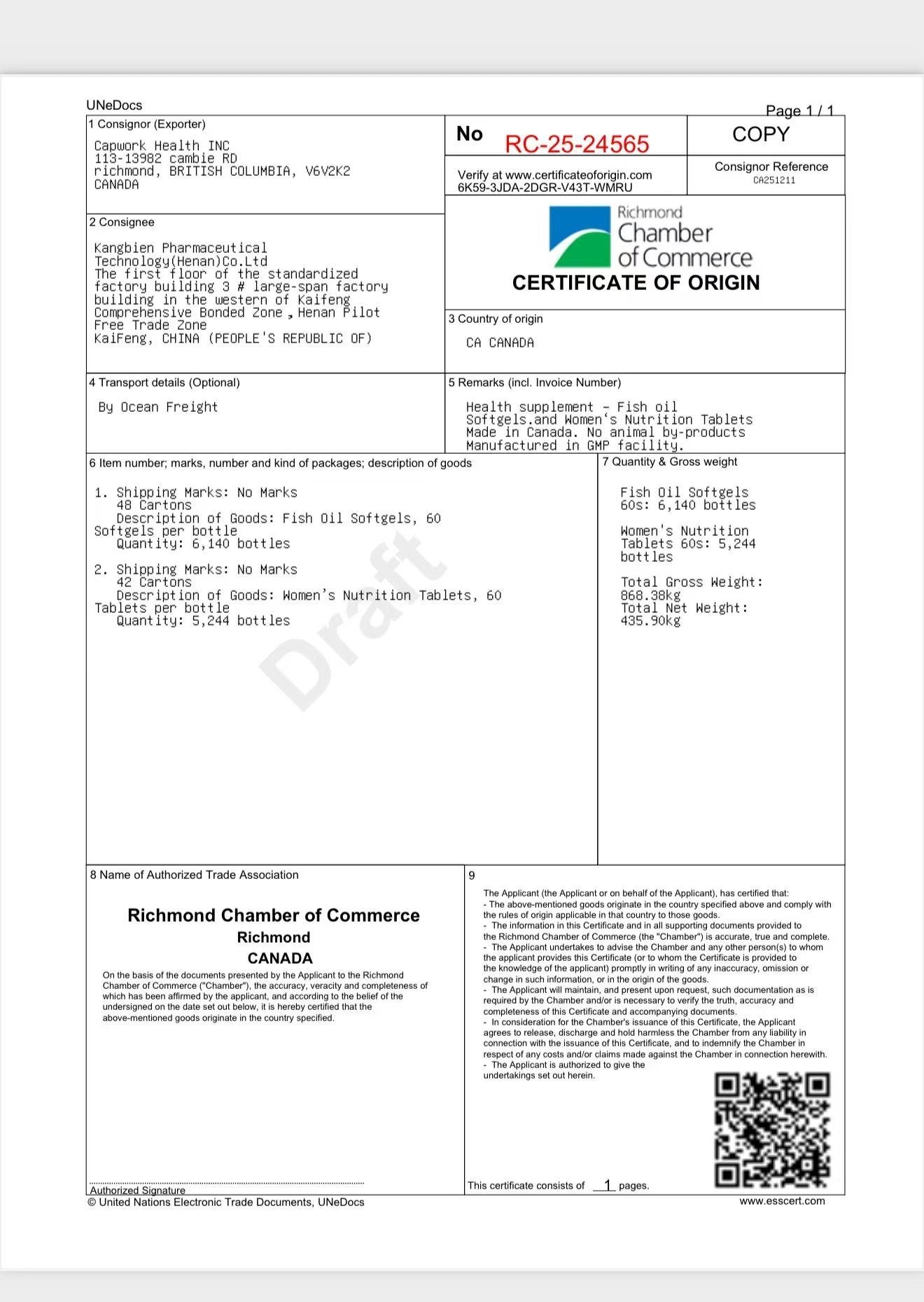 Certificate of Origin - Richmond Chamber of Commerce